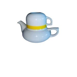 TOSCANY Teapot and Cup Service for One White & yellow Vintage MCM made in Japan